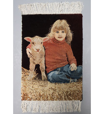 48x34 cm  handgeknüpfte Orientteppich Bilderteppich Wandteppich Mädchen mit Schaf