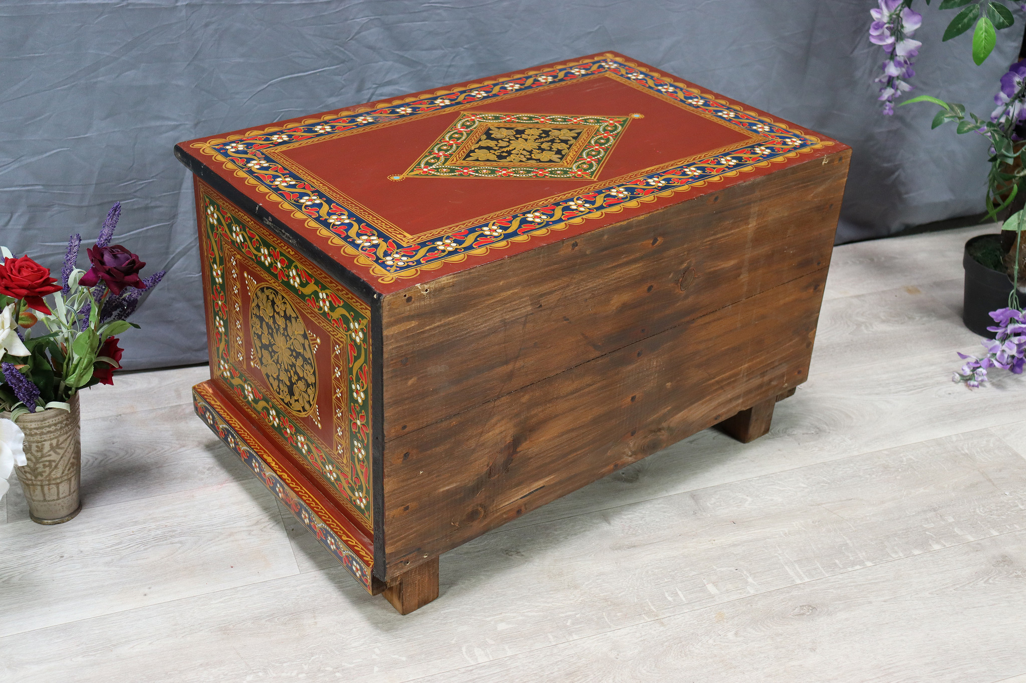 orient vintage wooden Bohemian hand painted cupboard table cabinet Dresser With relief Mogul miniature painting from Afghanistan 22/A