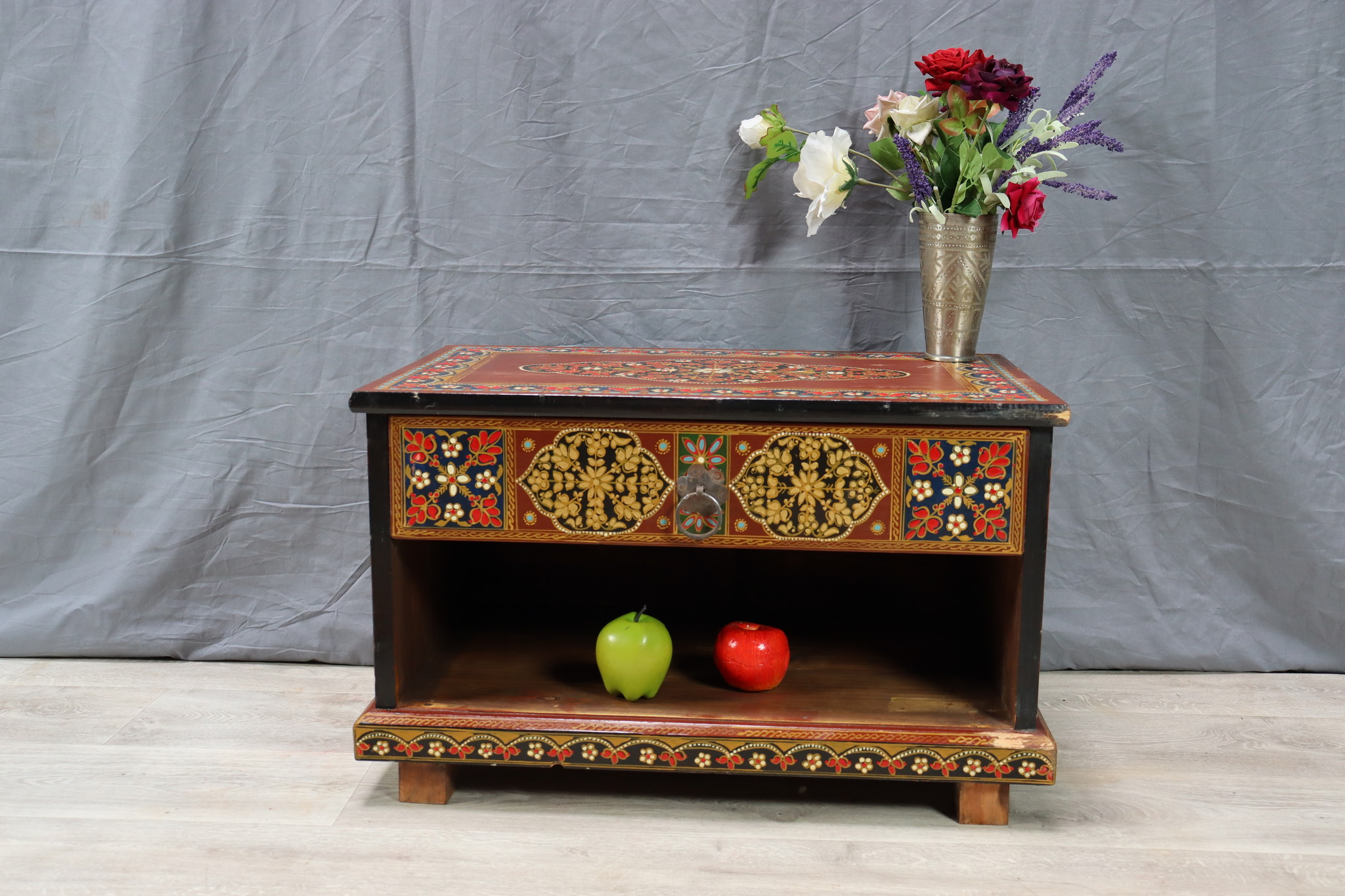 orient vintage wooden Bohemian hand painted cupboard table cabinet Dresser With relief Mogul miniature painting from Afghanistan 22/B