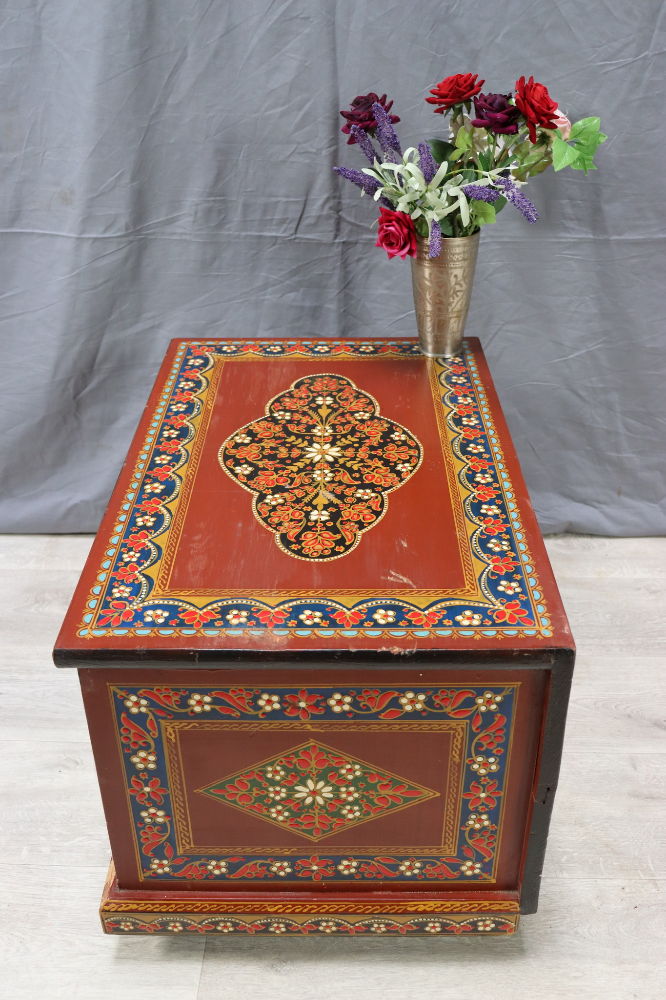 orient vintage wooden Bohemian hand painted cupboard table cabinet Dresser With relief Mogul miniature painting from Afghanistan 22/B