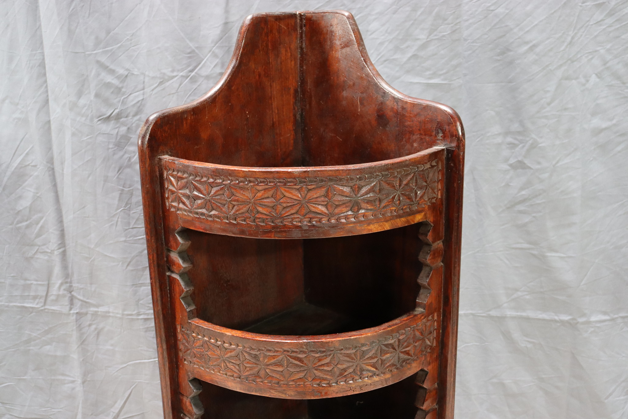 antique Hand Carved orient vintage wooden  corner shelf cabinet