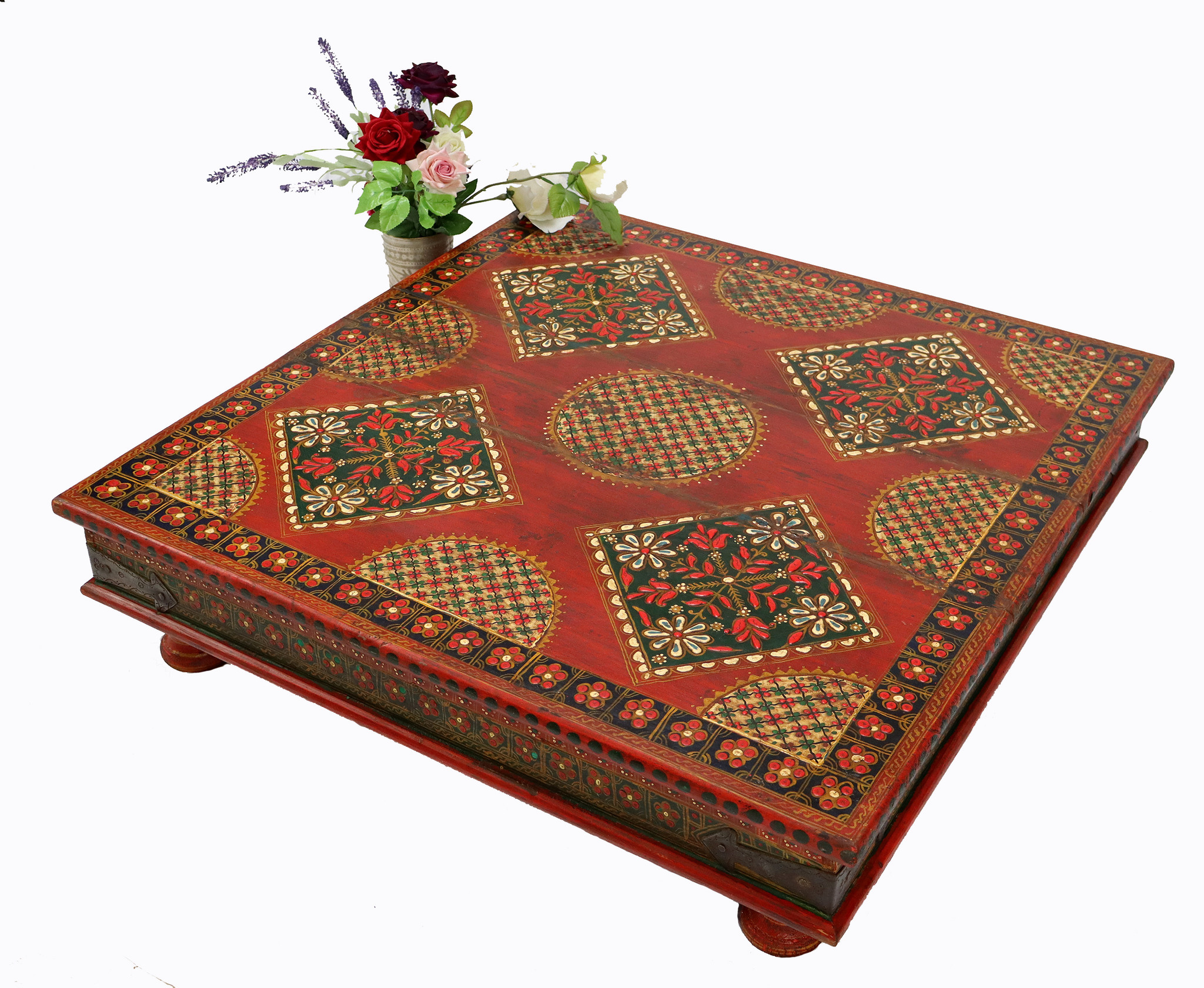 80x80 cm orient vintage hand painted  low tea table Coffee side Table from Afghanistan 22/C
