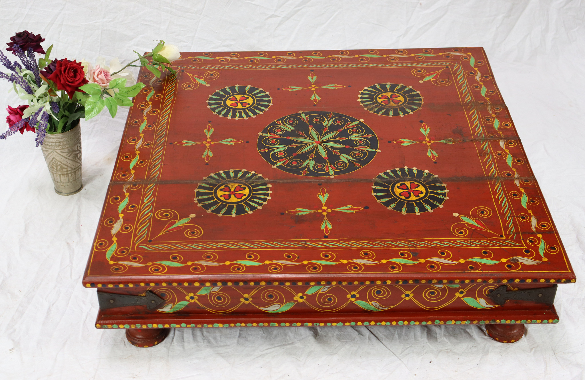 80x80 cm orient vintage hand painted  low tea table Coffee side Table from Afghanistan 22/E