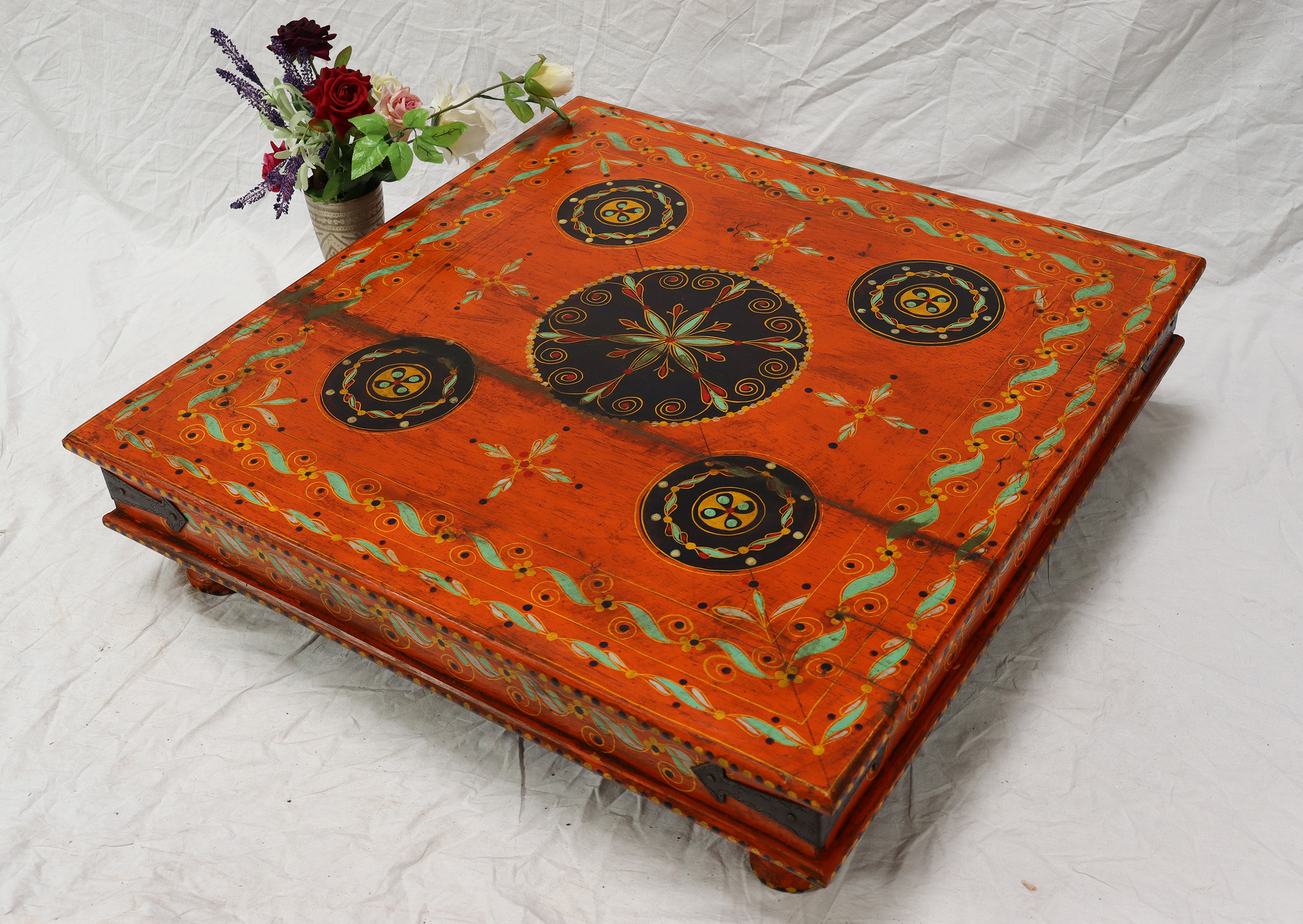 80x80 cm orient vintage hand painted  low tea table Coffee side Table from Afghanistan 22/F