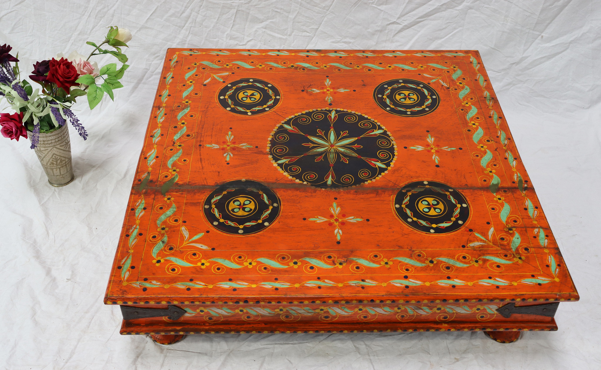 80x80 cm orient vintage hand painted  low tea table Coffee side Table from Afghanistan 22/F