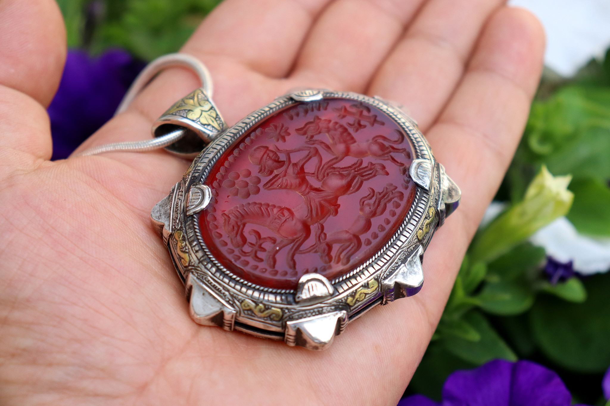 handmade vintage Afghan silver carnelian Necklaces & Pendants withe snake chain Turkmen Afghanistan No-22/WL3