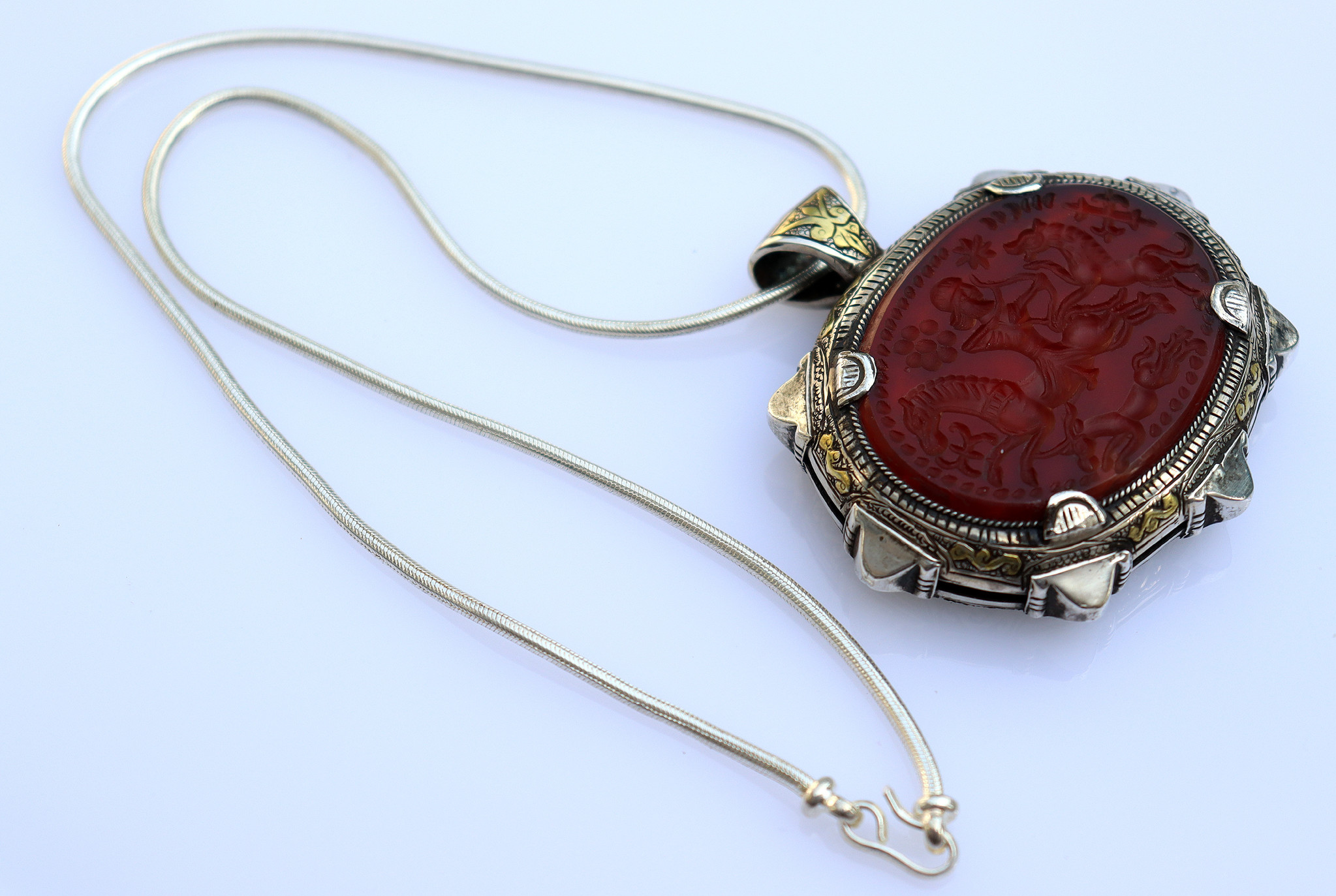 handmade vintage Afghan silver carnelian Necklaces & Pendants withe snake chain Turkmen Afghanistan No-22/WL3