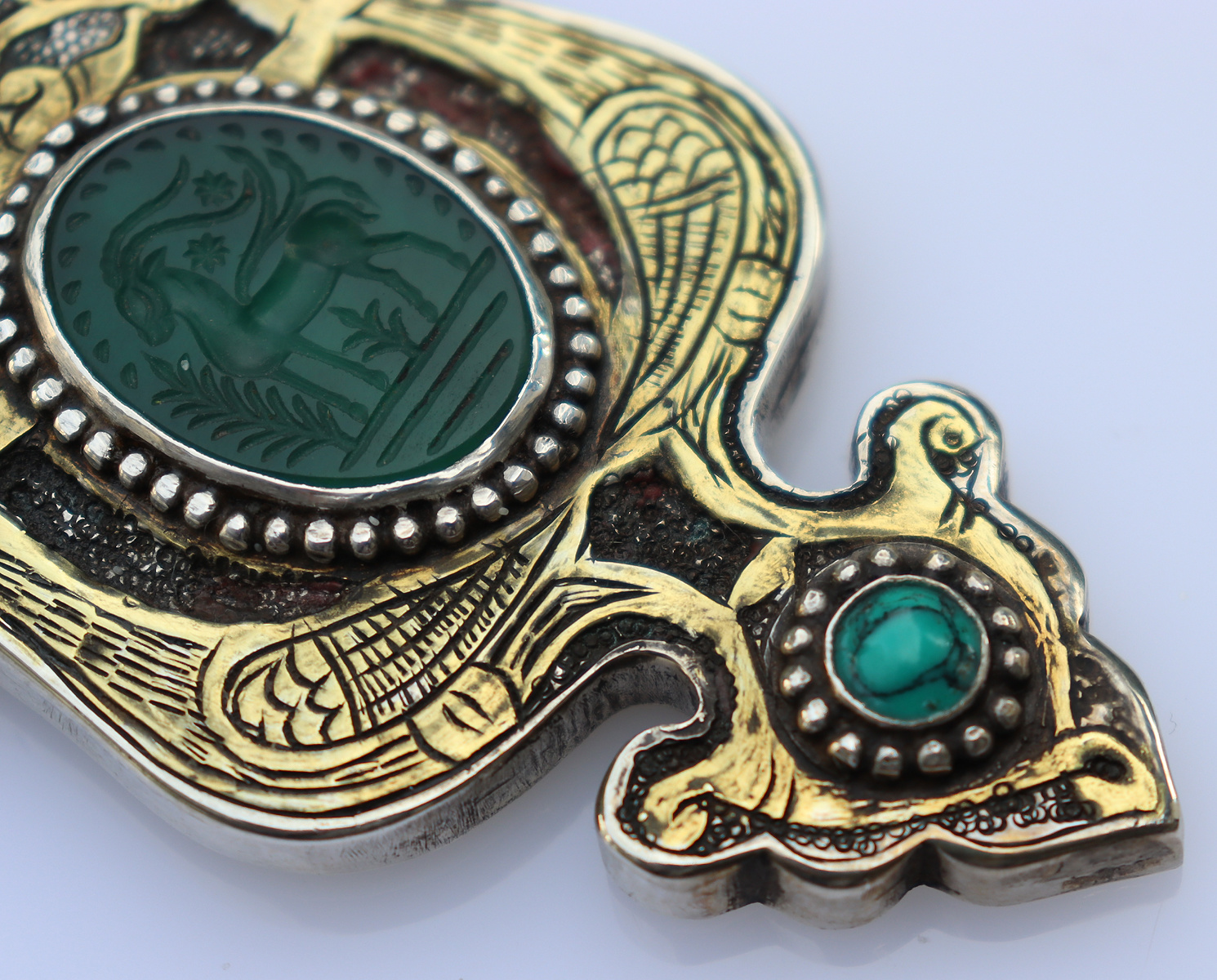 handmade vintage Afghan silver Jade Necklaces & Pendants withe snake chain Turkmen Afghanistan No-22/WL4