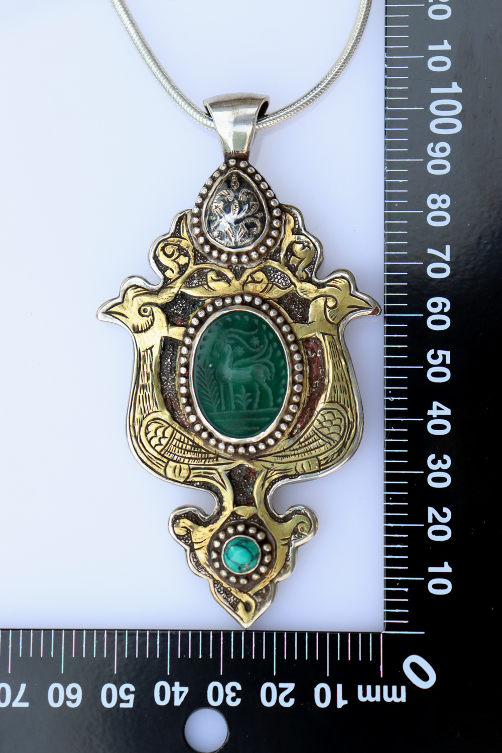 handmade vintage Afghan silver Jade Necklaces & Pendants withe snake chain Turkmen Afghanistan No-22/WL4