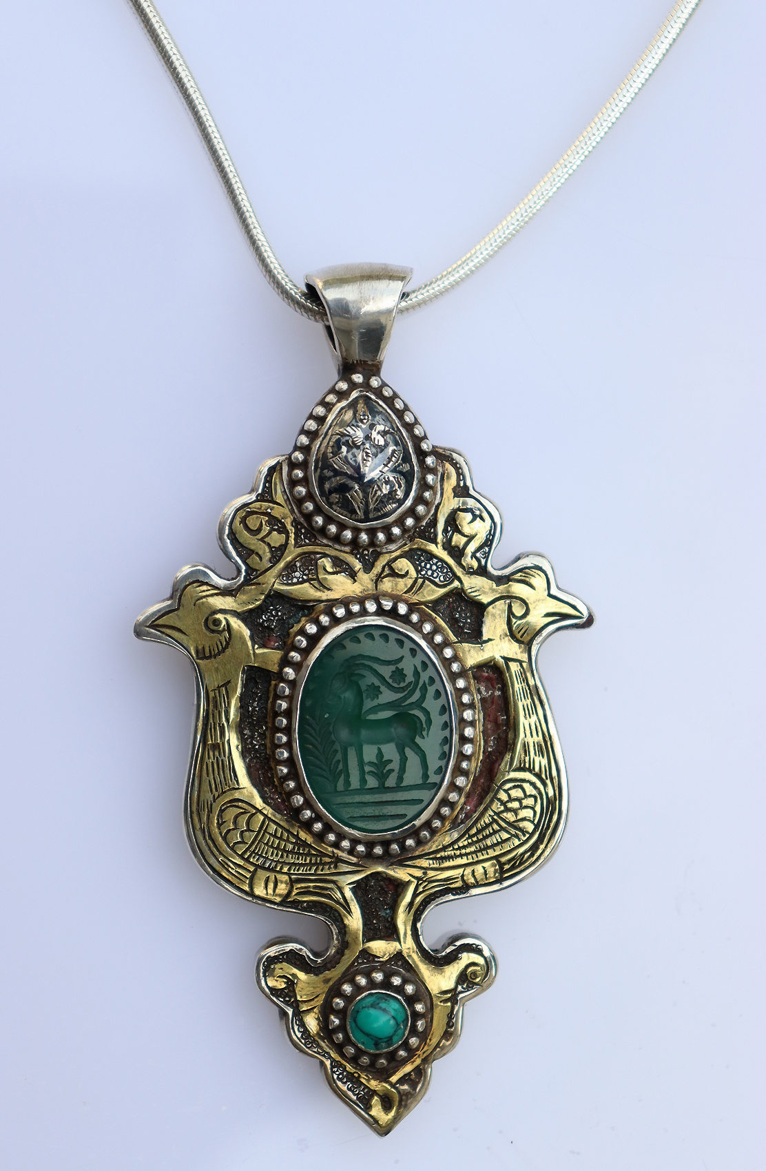 handmade vintage Afghan silver Jade Necklaces & Pendants withe snake chain Turkmen Afghanistan No-22/WL4