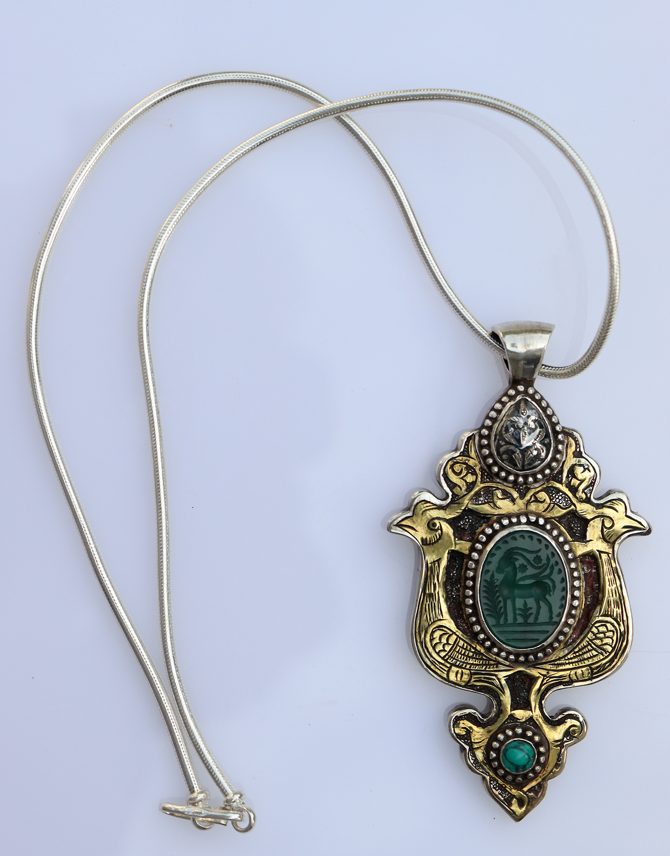 handmade vintage Afghan silver Jade Necklaces & Pendants withe snake chain Turkmen Afghanistan No-22/WL4