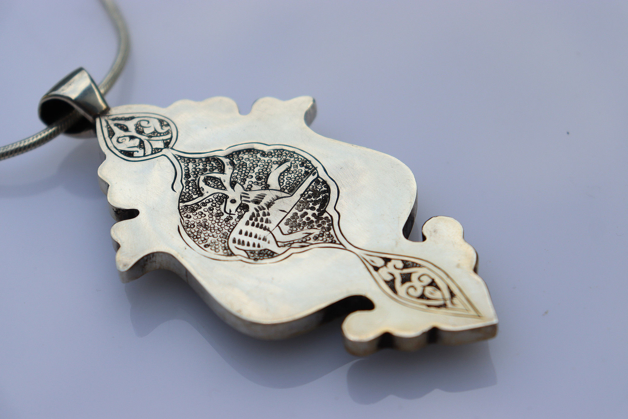 Massiv Silber Turkmen feuer vergoldet Karneol Siegelstein Haslkette mit Anhänger aus Afghanistan Nr-22/WL 6