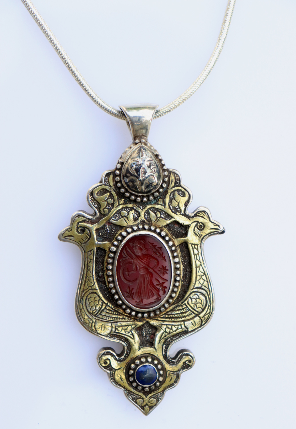 handmade vintage Afghan silver carnelian Necklaces & Pendants withe snake chain Turkmen Afghanistan No-22/WL  6