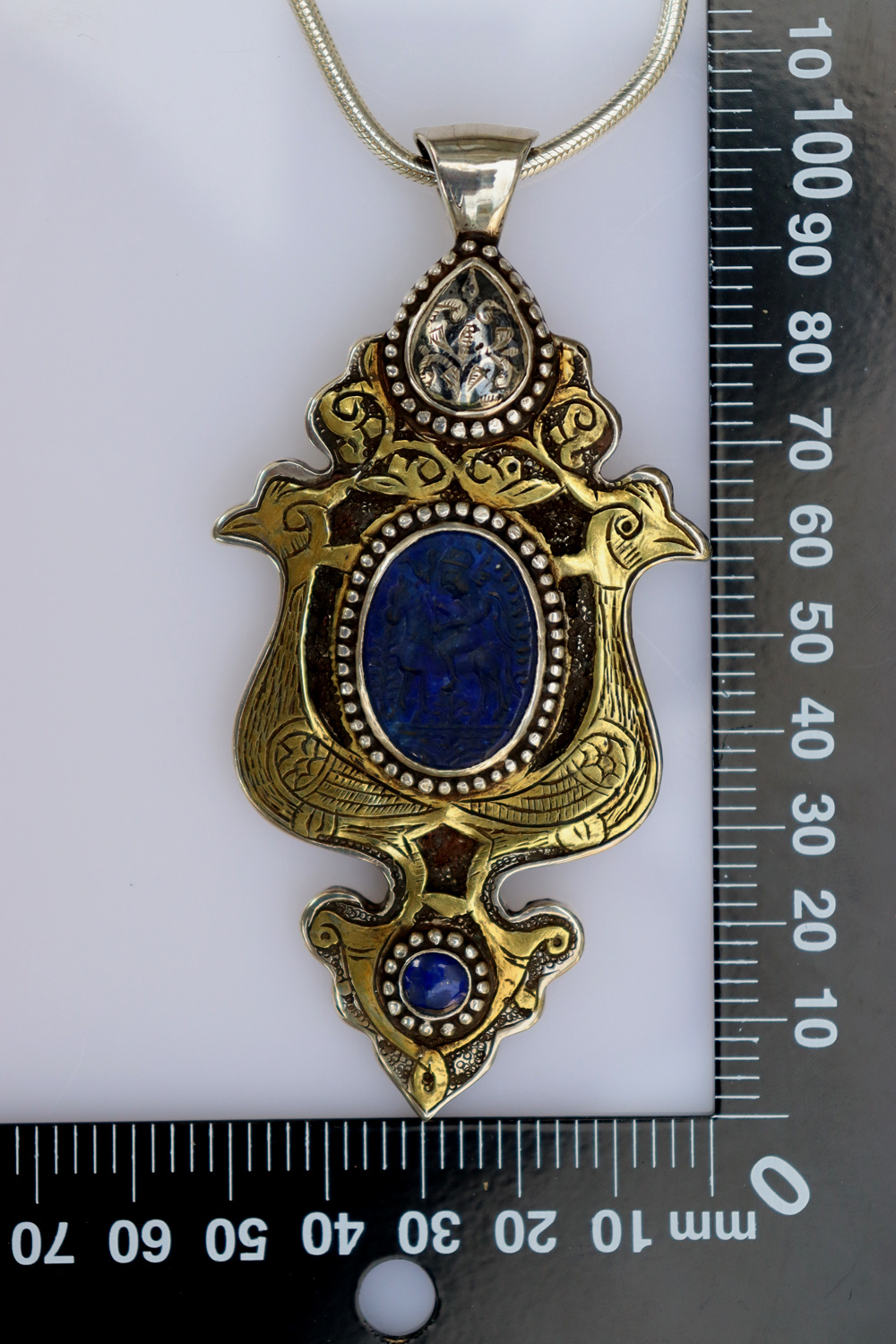 handmade vintage Afghan silver Lapis Necklaces & Pendants withe snake chain Turkmen Afghanistan No-22/WL  - 7