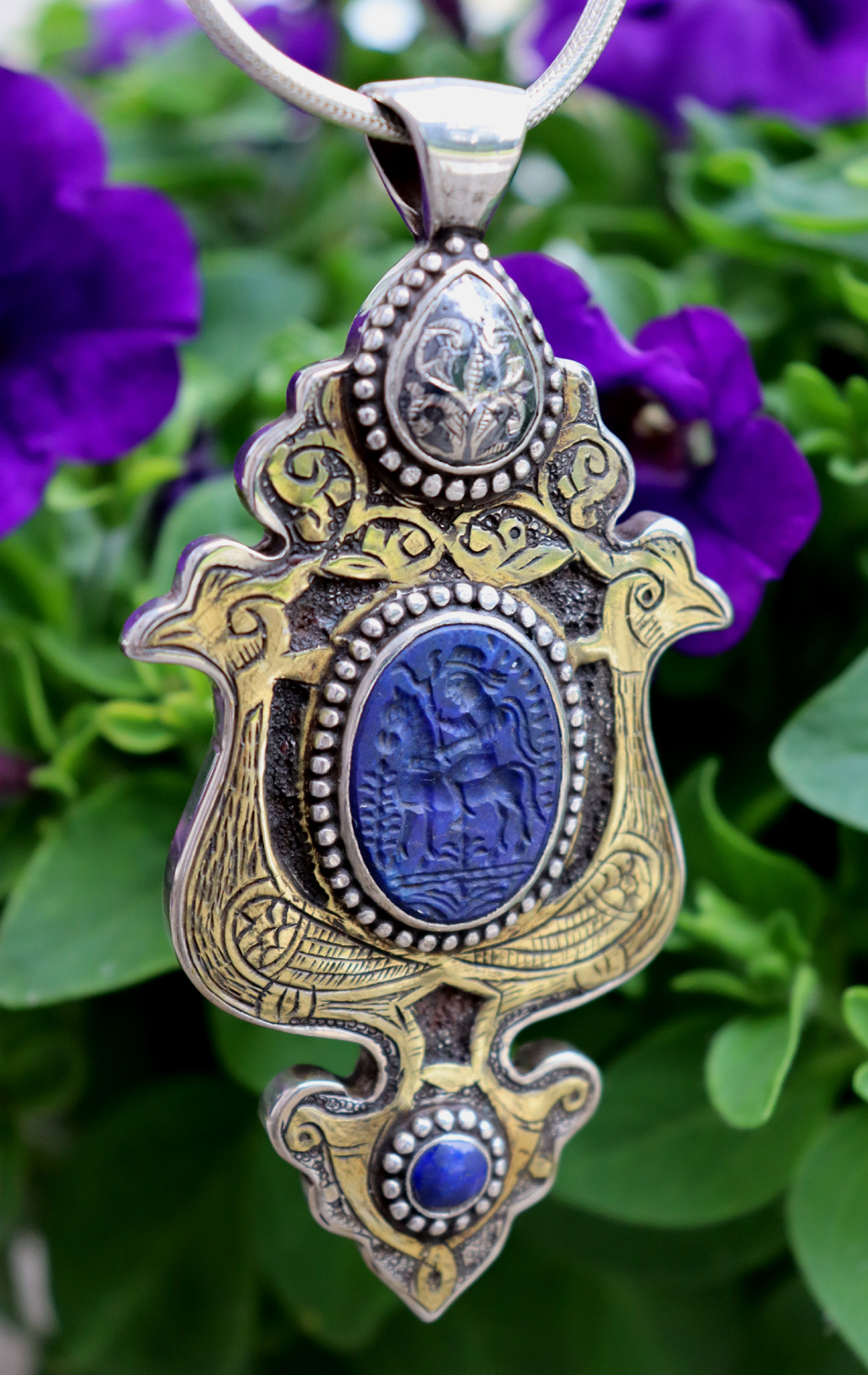 handmade vintage Afghan silver Lapis Necklaces & Pendants withe snake chain Turkmen Afghanistan No-22/WL  - 7