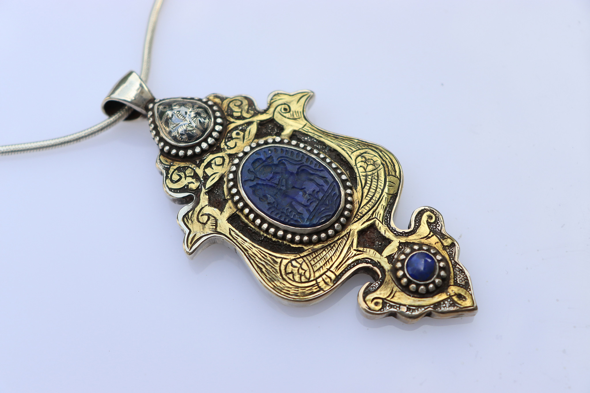 handmade vintage Afghan silver Lapis Necklaces & Pendants withe snake chain Turkmen Afghanistan No-22/WL  - 7