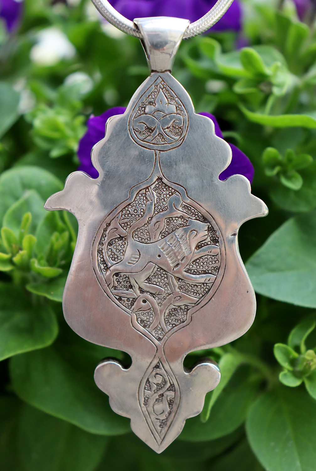 Massiv Silber Turkmen feuer vergoldet Karneol Siegelstein Haslkette mit Anhänger aus Afghanistan Nr-22/WL  -8