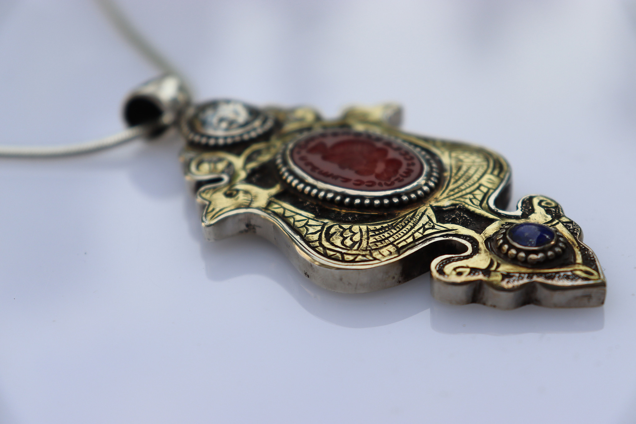 handmade vintage Afghan silver carnelian Necklaces & Pendants withe snake chain Turkmen Afghanistan No-22/WL  - 8