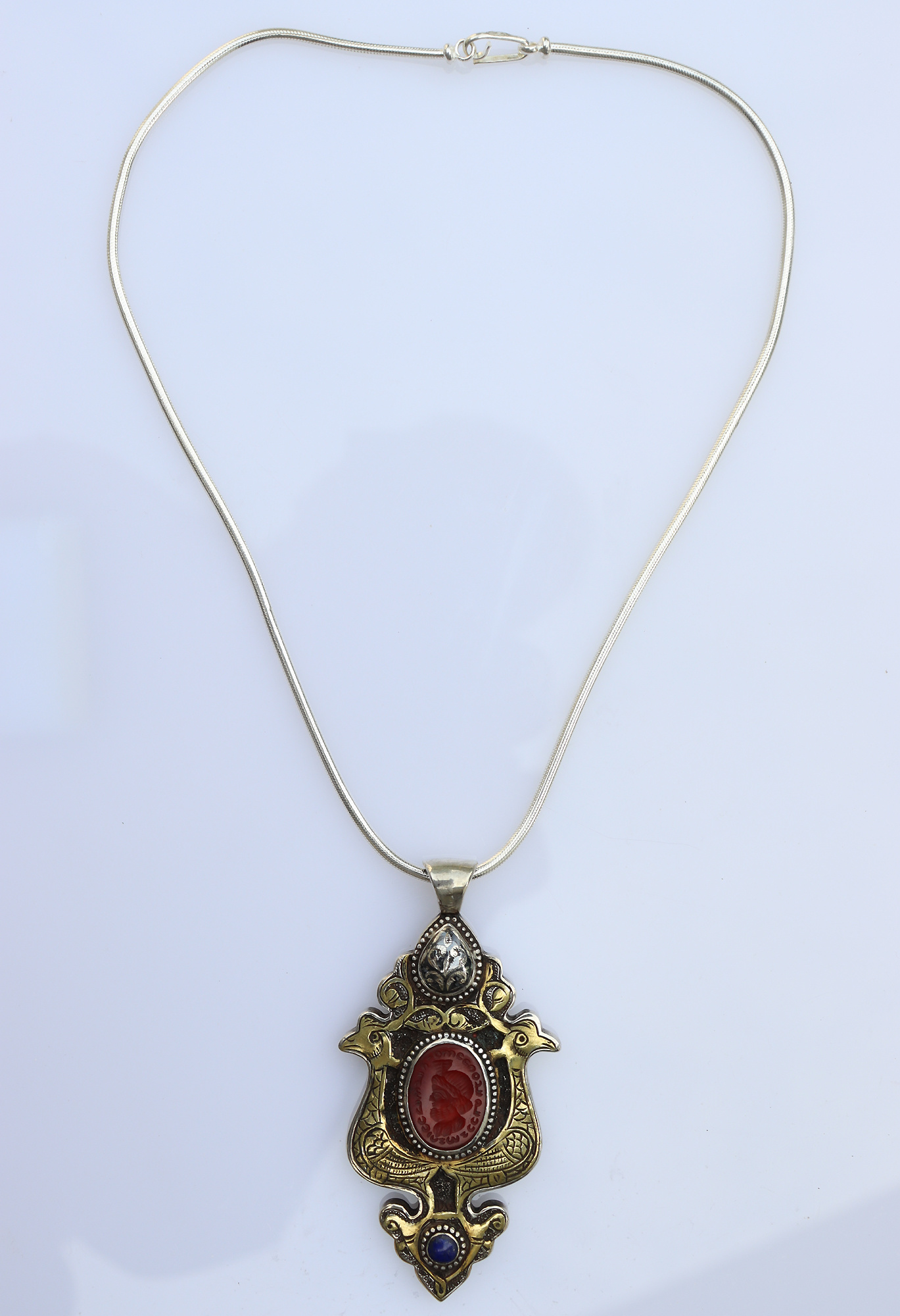 handmade vintage Afghan silver carnelian Necklaces & Pendants withe snake chain Turkmen Afghanistan No-22/WL  - 8