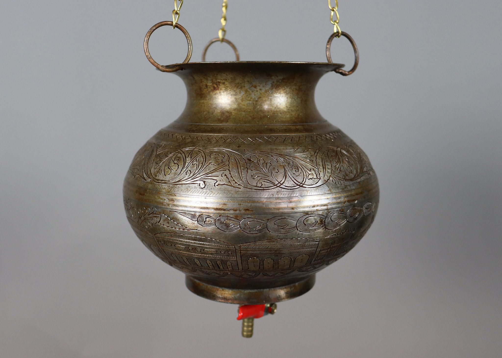 2 liters of antique solid brass orient Ayurvedic Shirodhara Panchakarma oil therapy Yoga Dhara vessel Patra india -No:  Eb/11