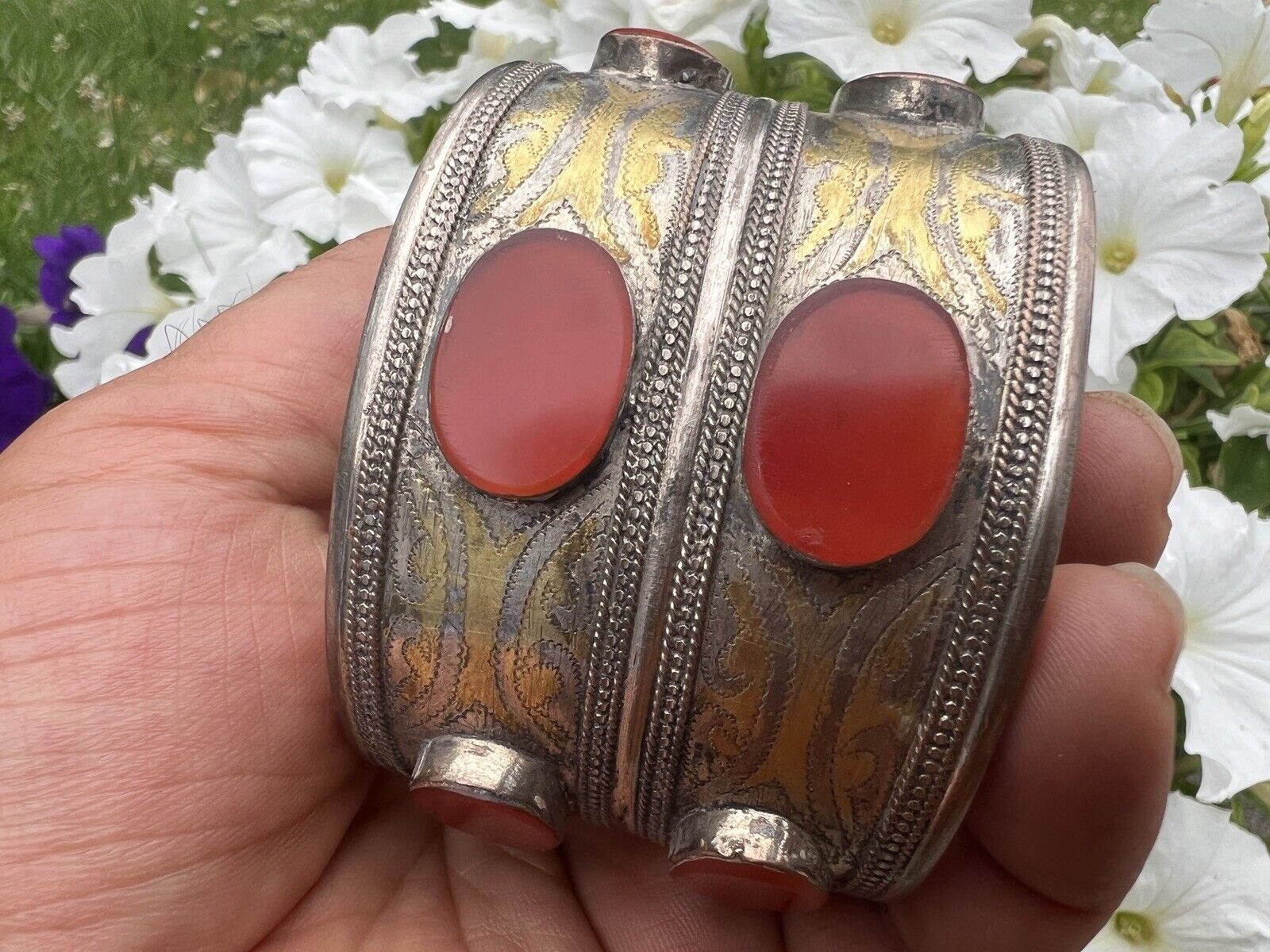 handmade vintage tekke turkmen silver carnelian Bracelet afghanistan Turkmenistan bangle cuff No-19