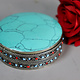 vintage Hand Crafted stunning Afghan Pillbox Box brass turquoise decorated from Afghanistan No:IT55