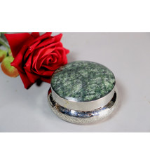 vintage Hand Crafted stunning Afghan Pillbox Box brass Green Jasper Gemstone decorated from Afghanistan No:IT49