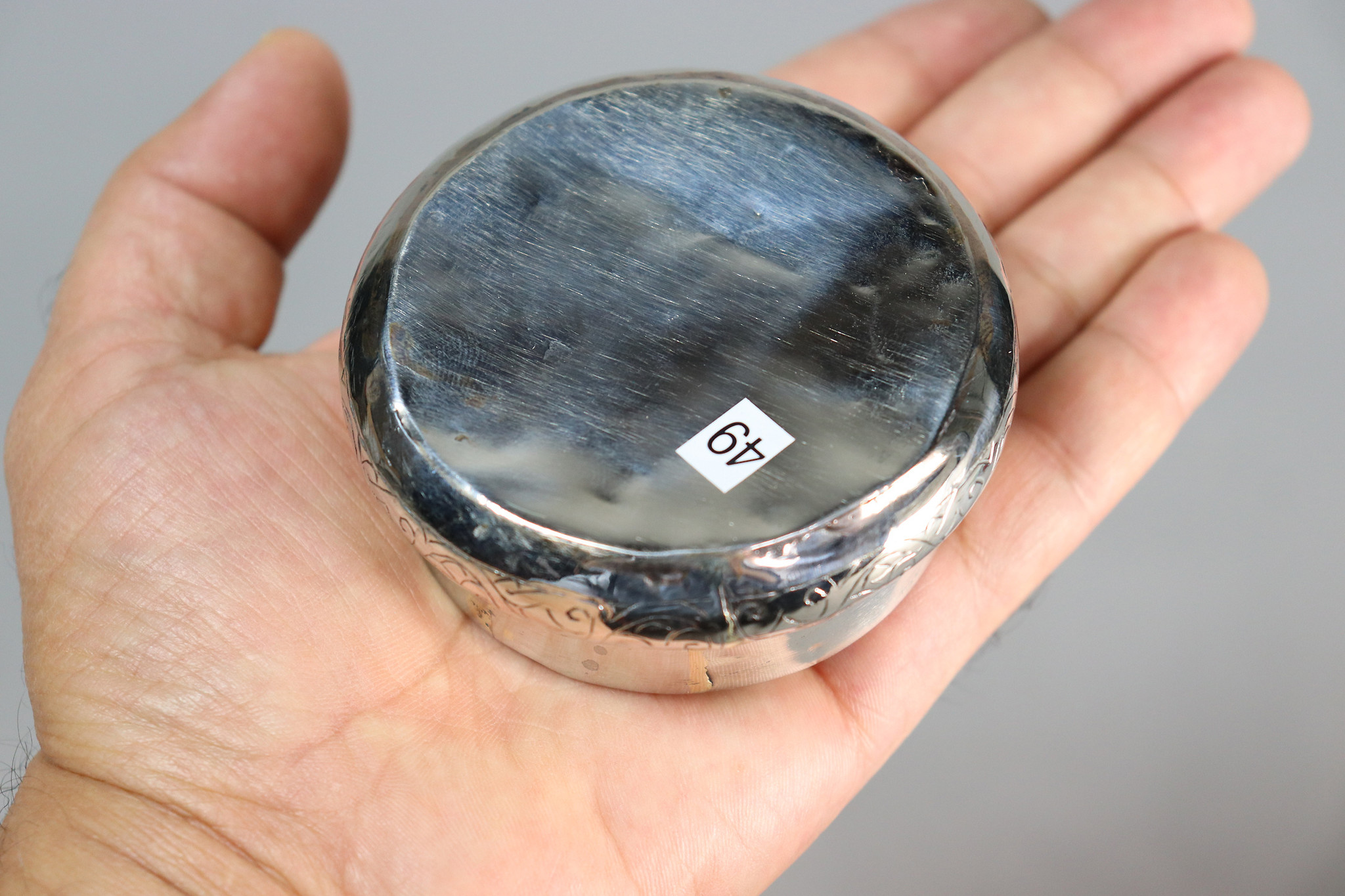 vintage Hand Crafted stunning Afghan Pillbox Box brass Green Jasper Gemstone decorated from Afghanistan No:IT49