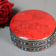 vintage Hand Crafted stunning Afghan Pillbox Box brass Cabochons oval Red Turquoise decorated from Afghanistan No:IT33