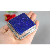 vintage Hand Crafted stunning Afghan Pillbox Box brass Lapis Lazuli Gemstone decorated from Afghanistan No:IT57-65