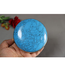 vintage Hand Crafted stunning Afghan Pillbox Box brass turquoise decorated from Afghanistan No:IT58