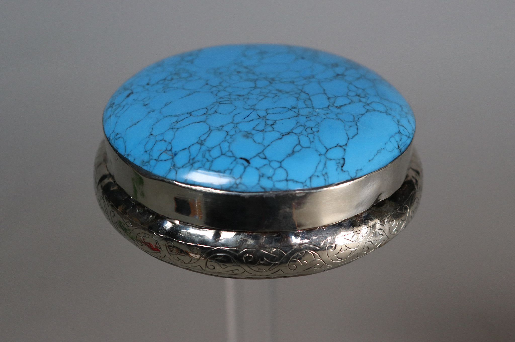 vintage Hand Crafted stunning Afghan Pillbox Box brass turquoise decorated from Afghanistan No:IT58