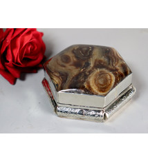 vintage Hand Crafted stunning Afghan Pillbox Box brass agate Gemstone decorated from Afghanistan No:IT56