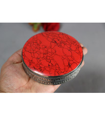 vintage Hand Crafted stunning Afghan Pillbox Box brass Cabochons Red Turquoise decorated from Afghanistan No:IT34