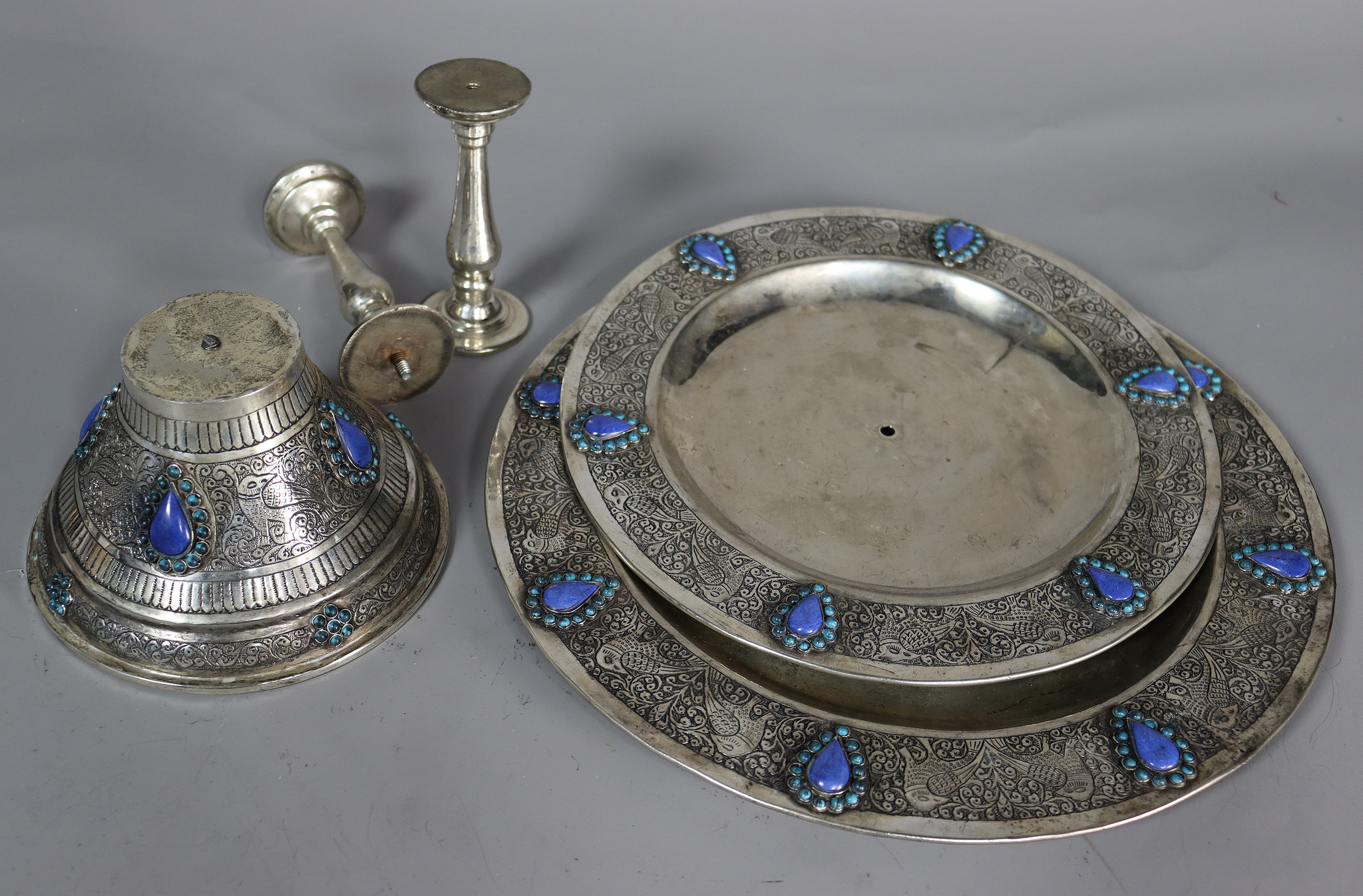 Vintage Extravagant islamic nickel silver 2-Tier cake stand Etagere  from Afghanistan