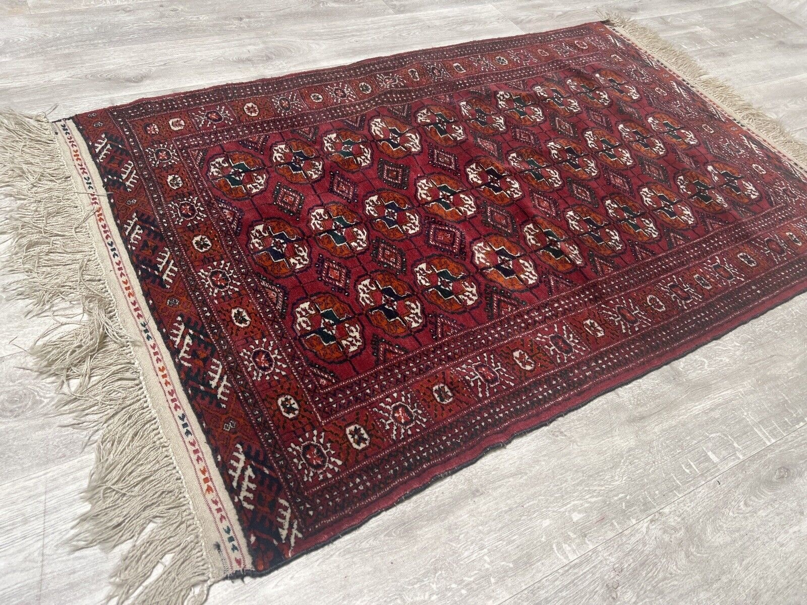 antique ersari hand-knotted  turkmen  bukhara  carpet. 22/1