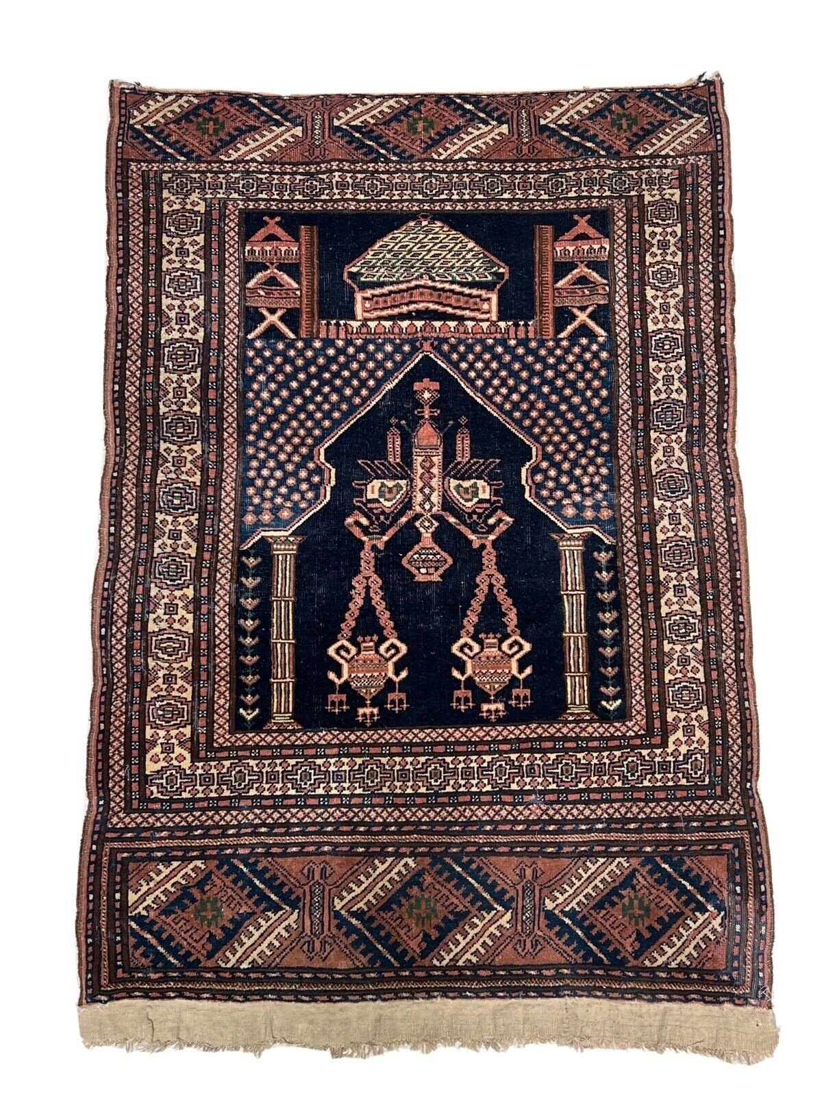 135 x 85 cm antique hand knotted islamic Beshir Turkmen Mosque prayer rug Saf tapestry wall hanging جائے نماز Jaye Namaz سجاجيد N0:22/722/7