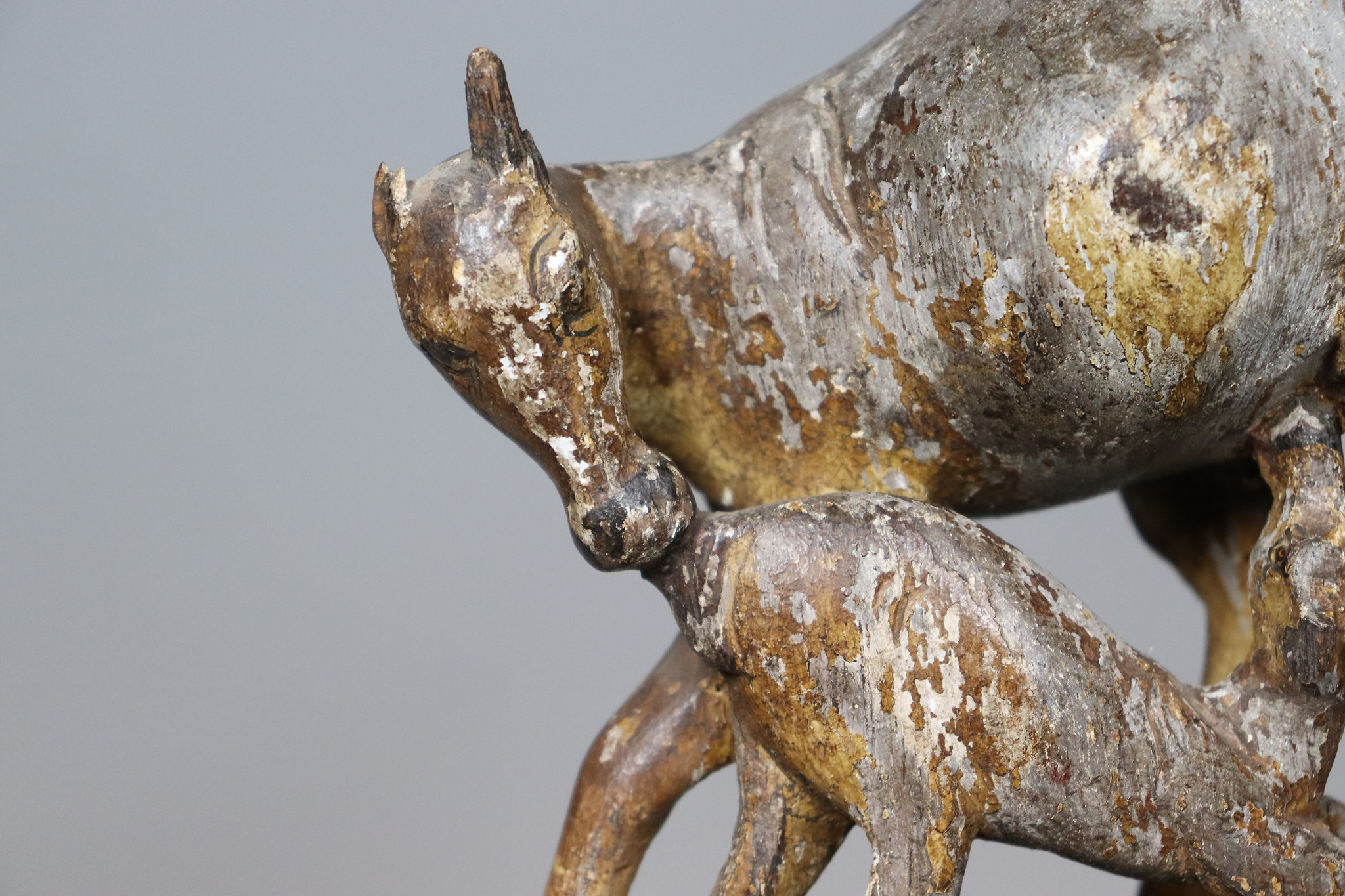 Vintage indische Volkskunst Statue geschnitzte Kamadhenu wunscherfüllende Kuh Holzskulptur Nr:22/C