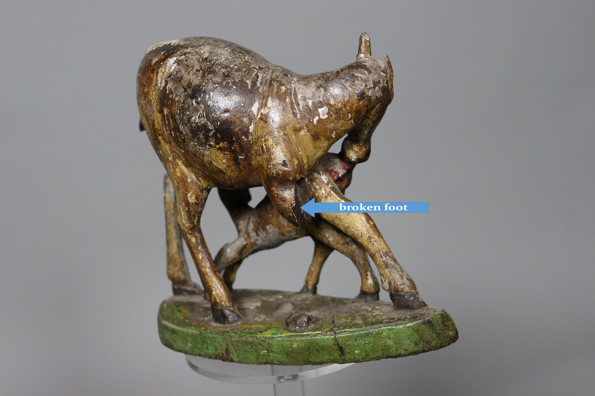 Vintage indische Volkskunst Statue geschnitzte Kamadhenu wunscherfüllende Kuh Holzskulptur Nr:22/C