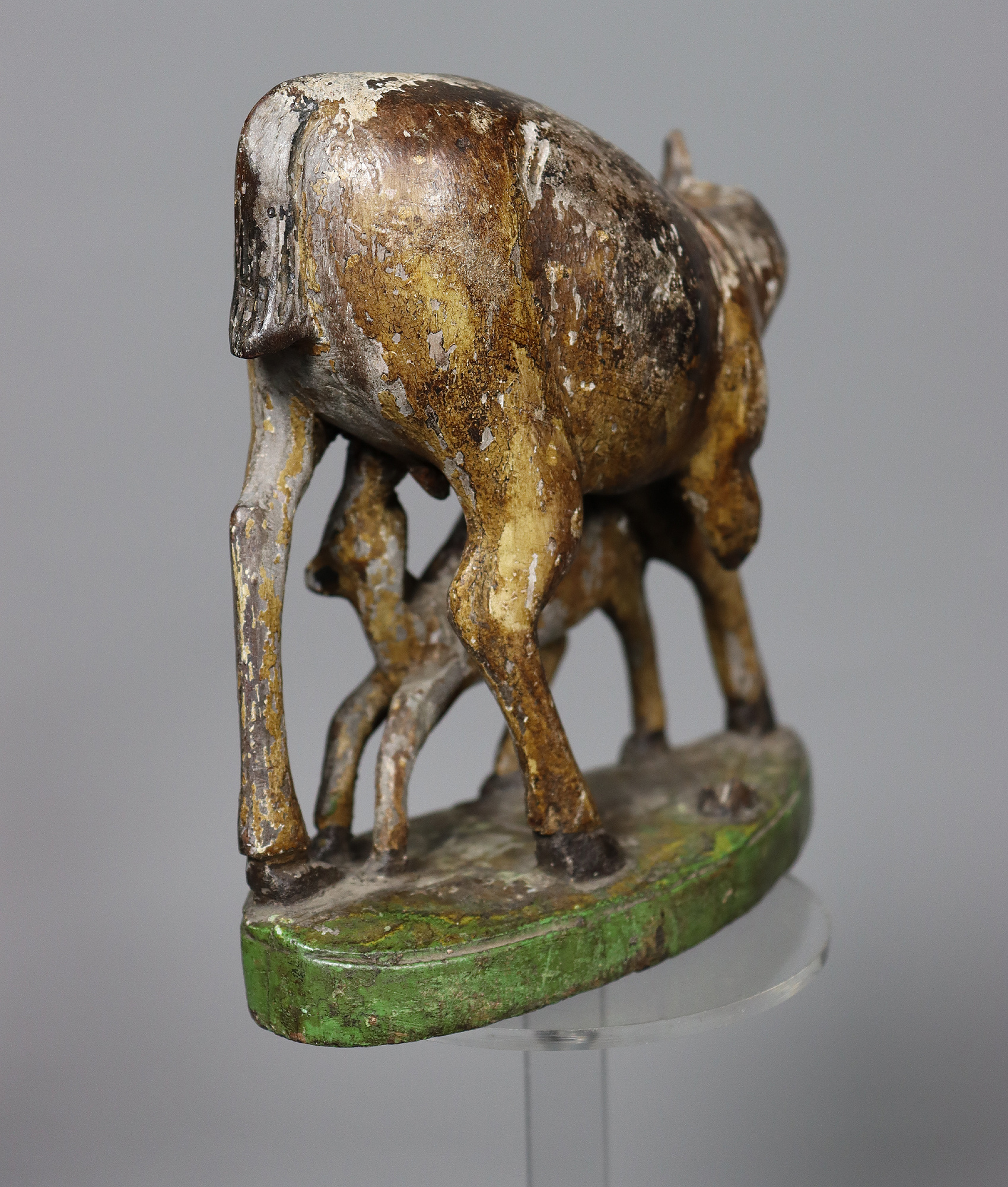 Vintage indische Volkskunst Statue geschnitzte Kamadhenu wunscherfüllende Kuh Holzskulptur Nr:22/C