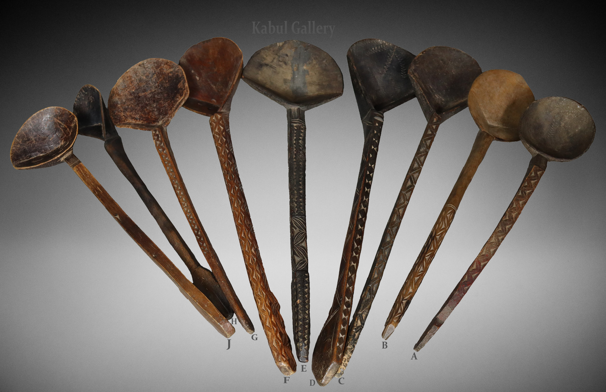 Antique large serving spoons from Afghanistan Nuristan with a beautiful rich patina