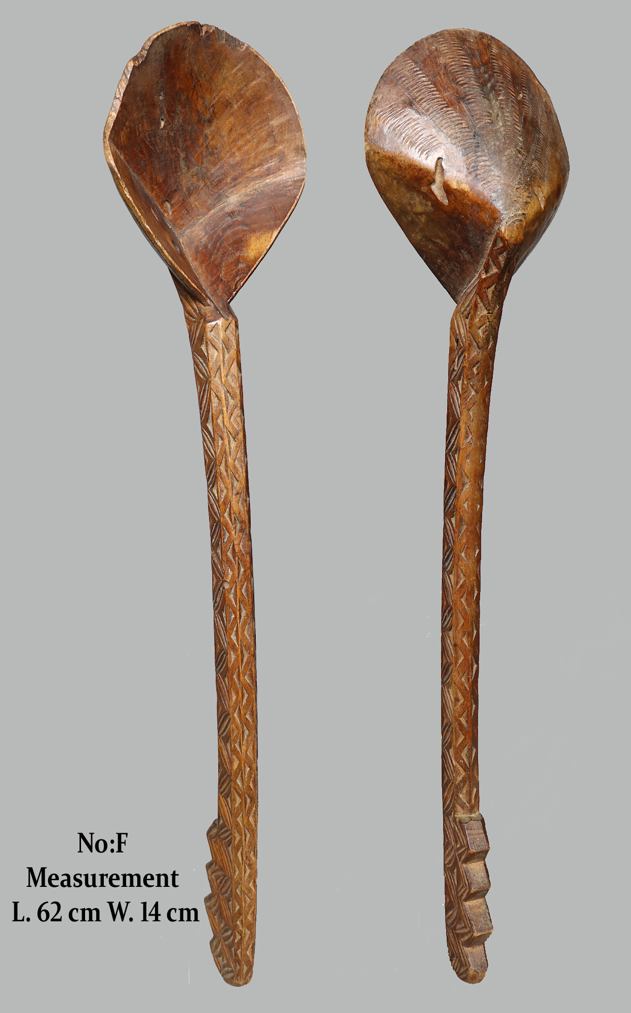 Antique large serving spoons from Afghanistan Nuristan with a beautiful rich patina