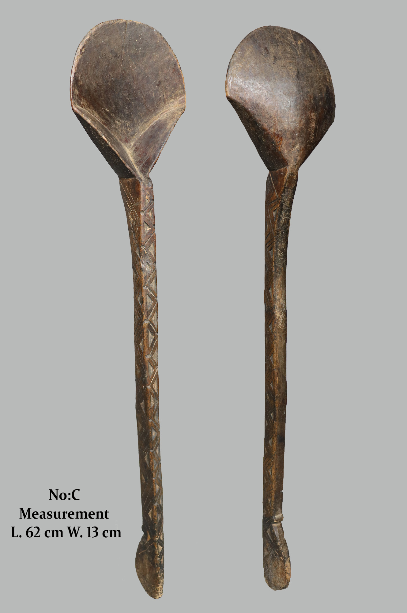 Antique large serving spoons from Afghanistan Nuristan with a beautiful rich patina