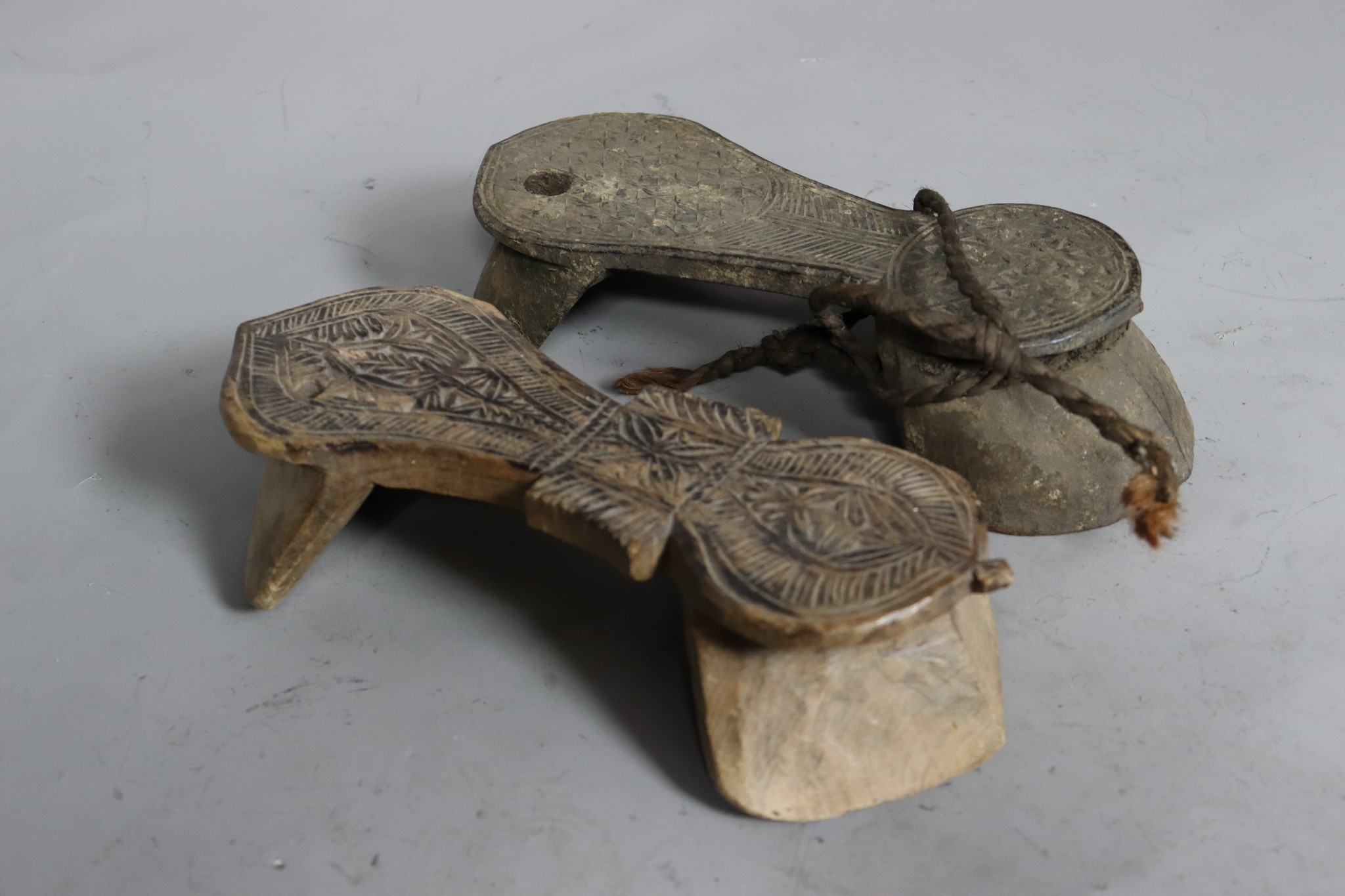 Antique 19th C Pakistan Swat Valley Handmade Wooden Carved  Sandal Nuristan Afghanistan Shoes No:A