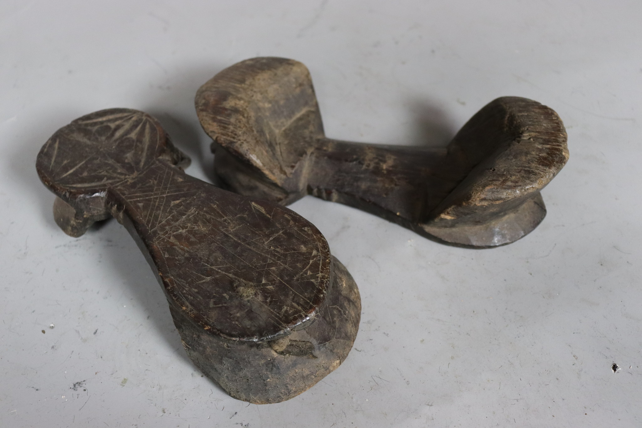 Antique 19th C Pakistan Swat Valley Handmade Wooden Carved  Sandal Nuristan Afghanistan Shoes No:B