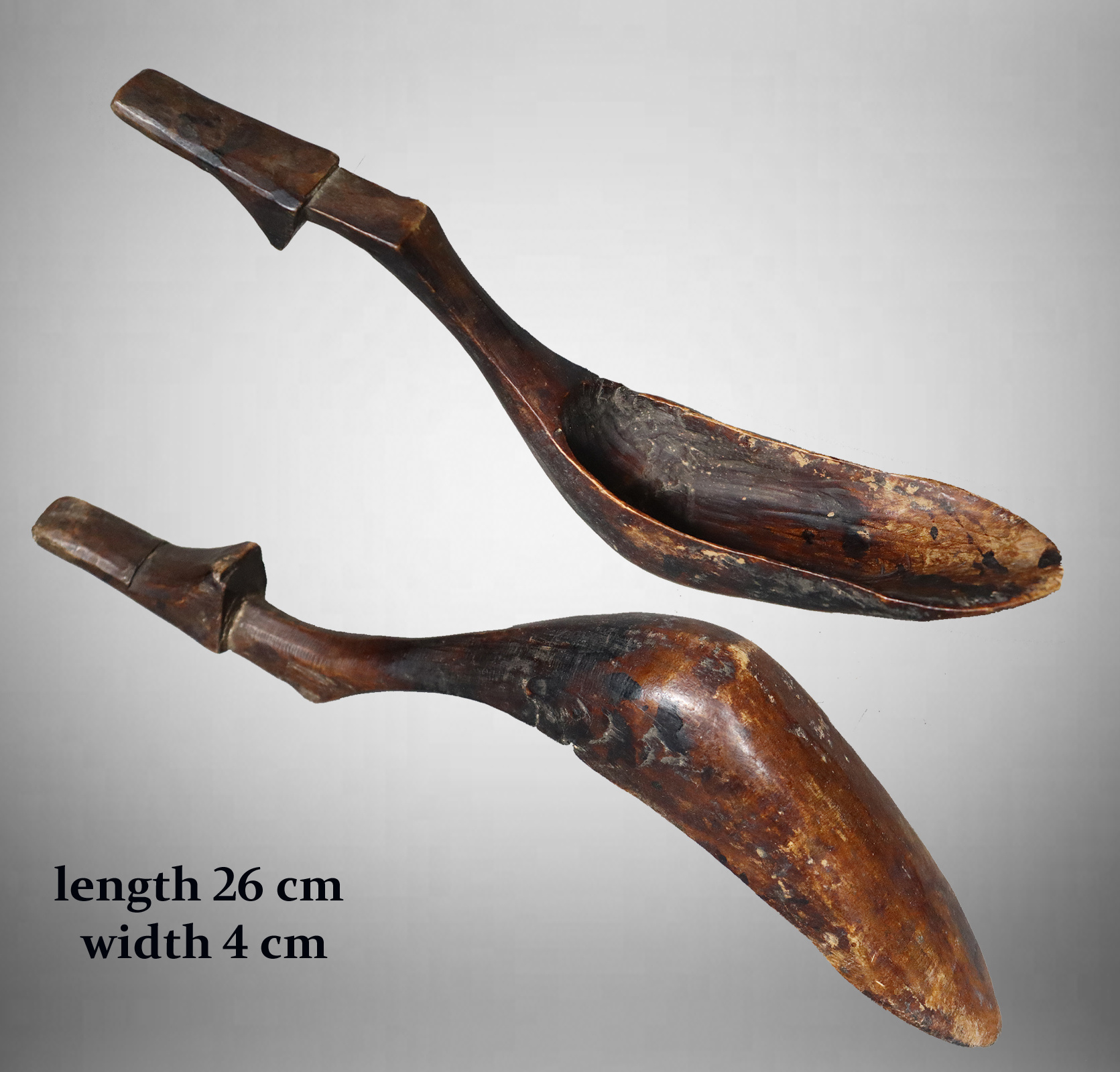 4 Pcs Antique wooden Ifugao spoons soup spoons  from  Province, Luzon, Philippines, 19th / 20thC No:A