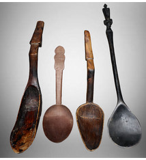 4 Pcs Antique wooden Ifugao spoons soup spoons  from  Province, Luzon, Philippines, 19th / 20thC No:A