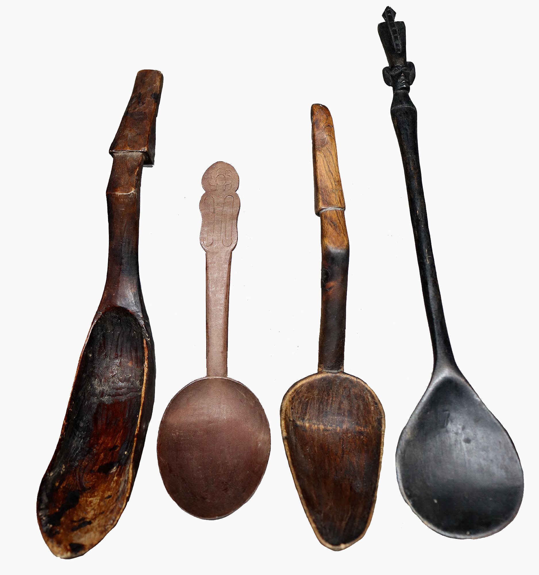 4 Pcs Antique wooden Ifugao spoons soup spoons  from  Province, Luzon, Philippines, 19th / 20thC No:A