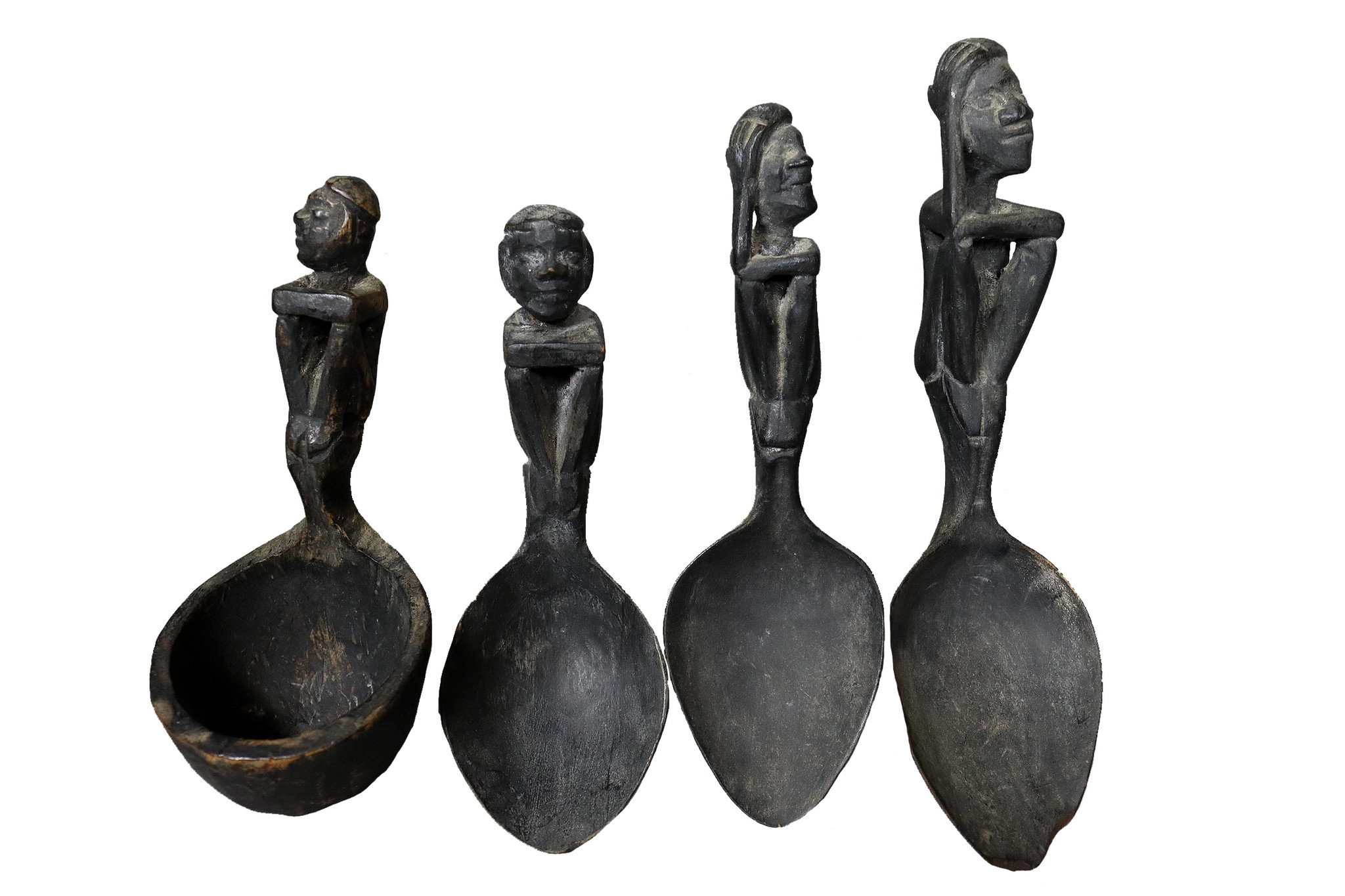 4 Pcs Antique wooden Ifugao spoons soup spoons  from  Province, Luzon, Philippines, 19th / 20thC