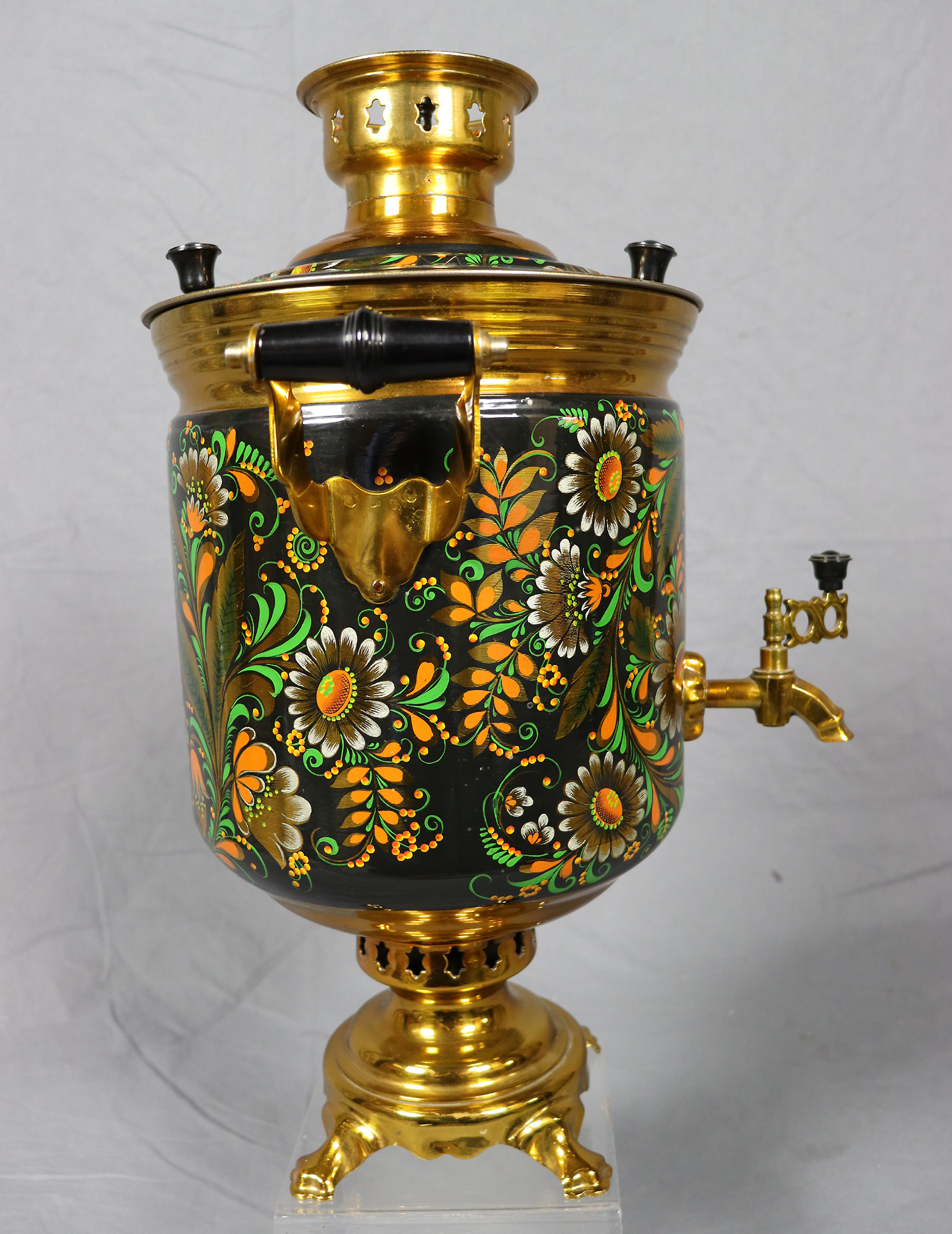 Oude, originele Collectible Russische Samowar met emaille en beschilderde  kast. - Messing, email - Catawiki